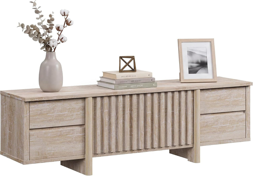 Walnut mid century media console with drawers