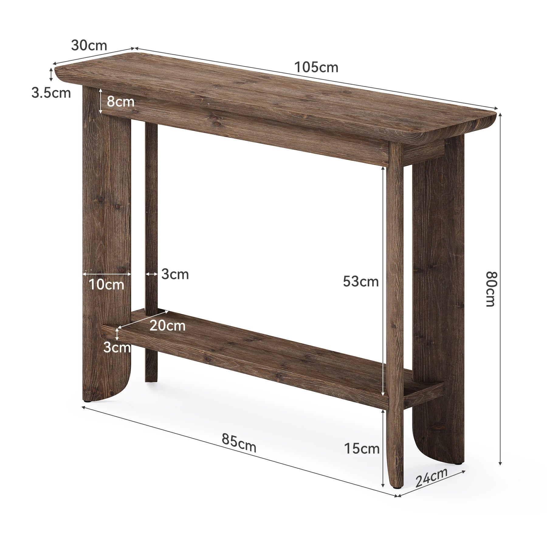 41.3 Inches Sofa Table, Solid Wood 2-Tier Console Table for Living Room, Modern Sofa Table behind Couch, Hallway Foyer Table, Walnut