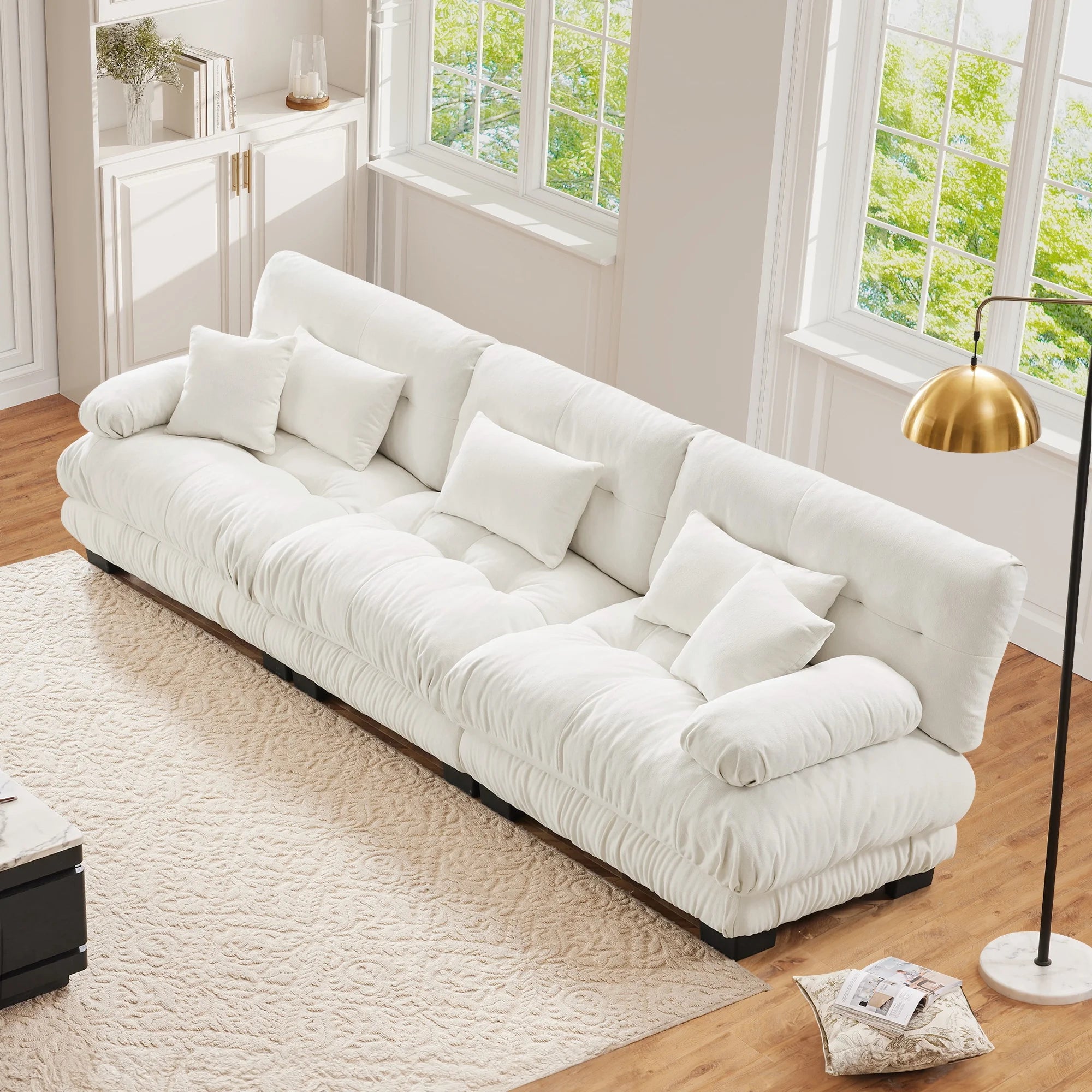 133.8" Modular Sectional Sofa, Oversized Modern 3 Seater Sofa Set, Tufted Cloud Couches for Living Room (Chenille White, 3 Seater)