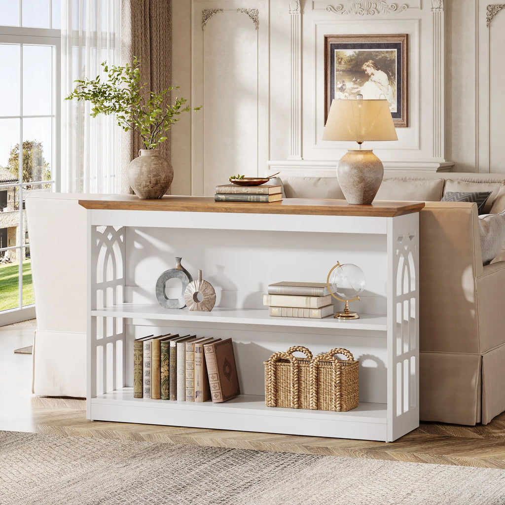 Modern Console Table for Entryway, 41.34-Inch White Sofa Table behind the Couch with 3-Tier Storage, Narrow Hallway Furniture for Living Room