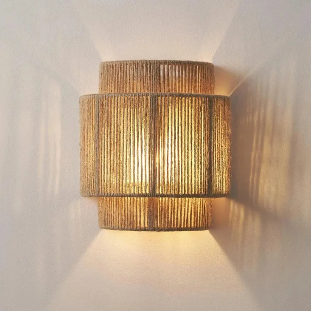 Home Vintage Design Hand-Woven Hemp Rope E27 Led Wall Lamps for Bedroom Bedside Lights Dining Room Study Wall Lighting Fixtures
