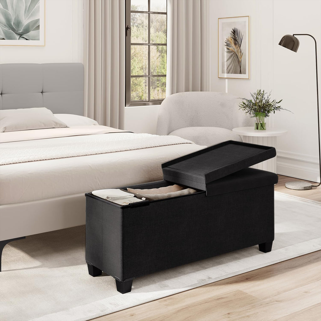Storage Ottoman Bench with Storage Bins, 43-In Storage Bench for Bedroom End of Bed, Large Ottoman Foot Rest, Black Ottoman with Storage for Living Room, Bench with Storage Max 660Lbs, Fabric Ottoman