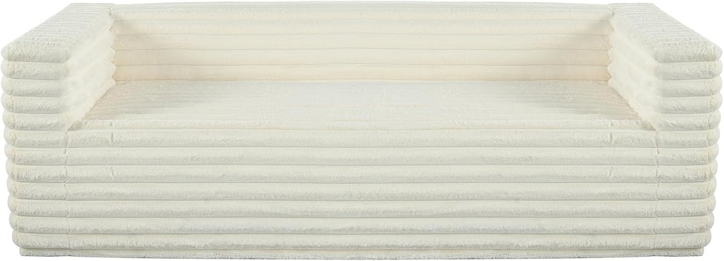 89" Luxury Oversized Corduroy Cloud Sofa with Squared Arm and Back Cushion, Modern Style 3-Seater Upholstery Plush Couch, No Assembly Required, for Living Room, Bedroom, Apartment, Beige