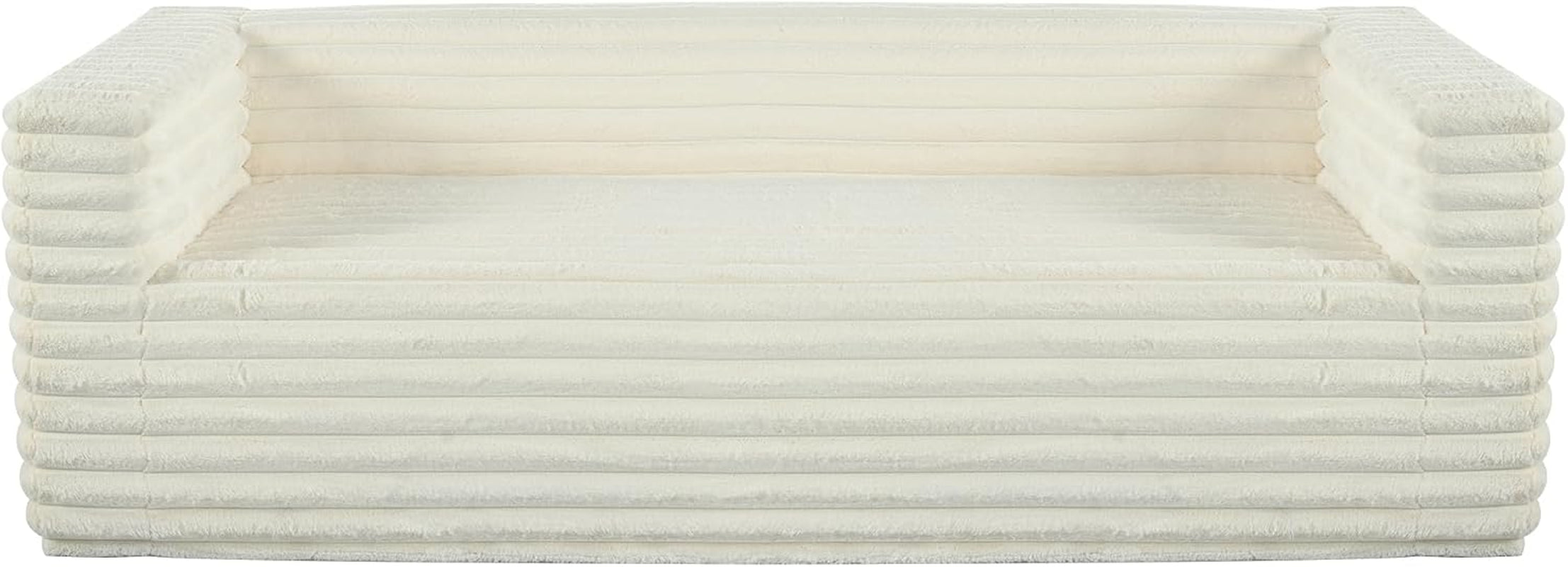 89" Luxury Oversized Corduroy Cloud Sofa with Squared Arm and Back Cushion, Modern Style 3-Seater Upholstery Plush Couch, No Assembly Required, for Living Room, Bedroom, Apartment, Beige
