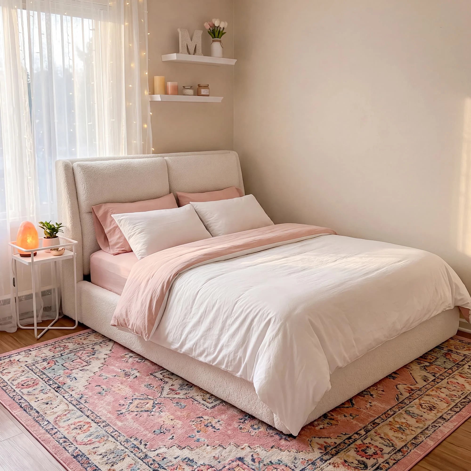 Boucle upholstered cloud bed frame