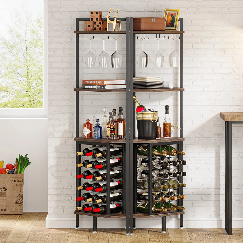 Wine Rack Bar Cabinet 4 Tier Corner Shelf with Glass Holder