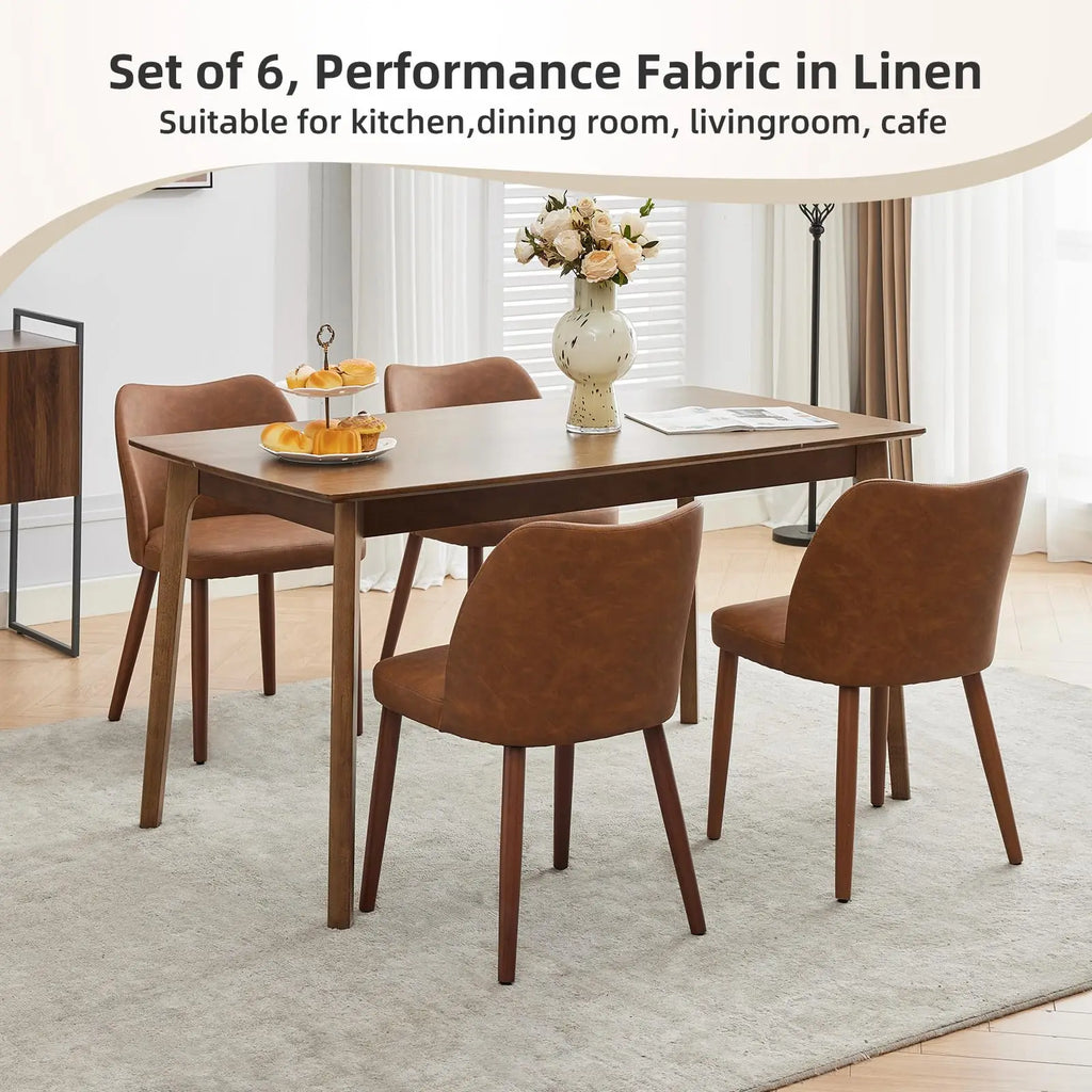 Modern Dining Chairs Set of 2, Comfortable Linen Upholstered Accent Chair with Ergonomic Backrest & Rubberwood Legs, Comfy Kitchen Furniture for Living Room Apartments