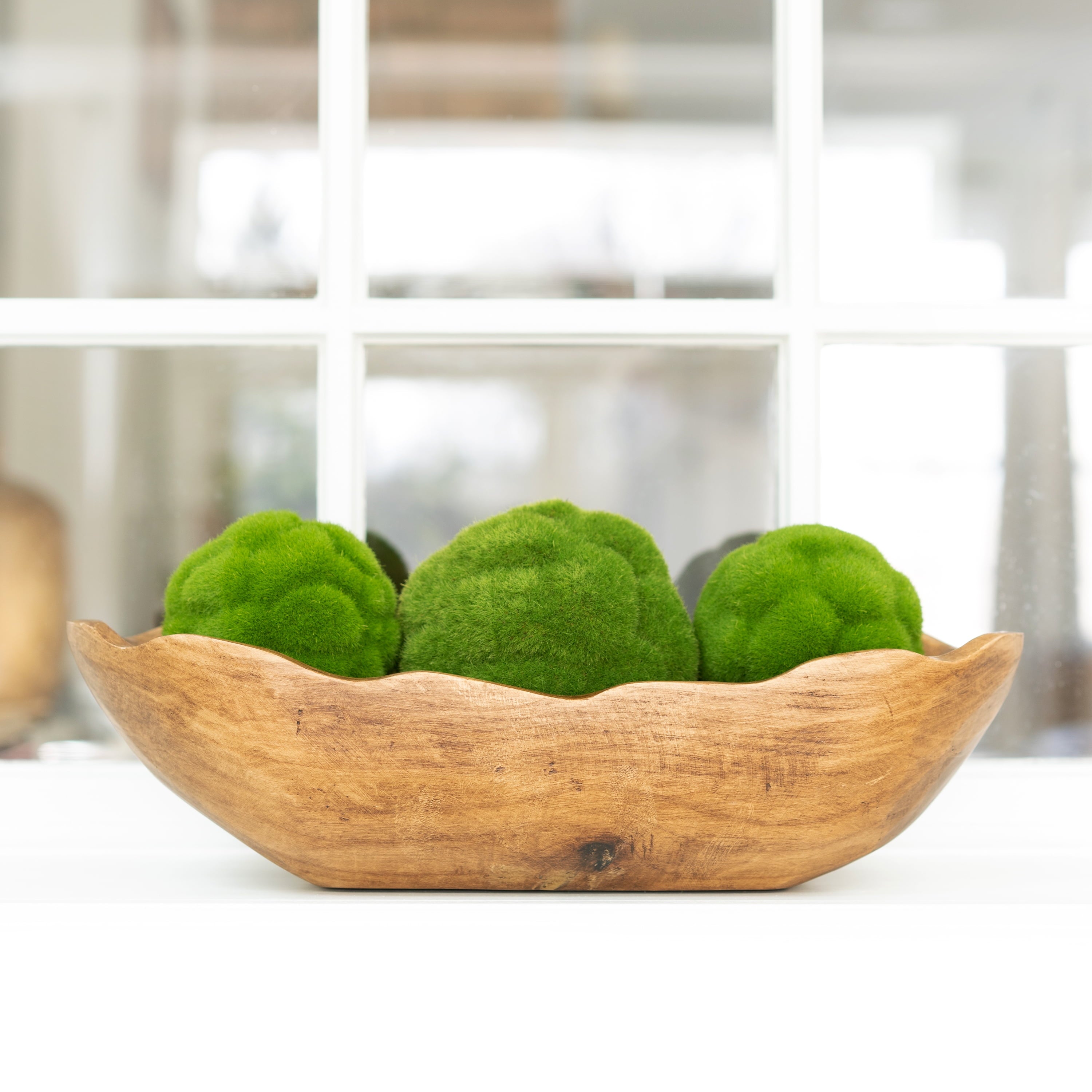 Indoor Carved Mid-Tone Brown Wood Decorative Dough Bowl