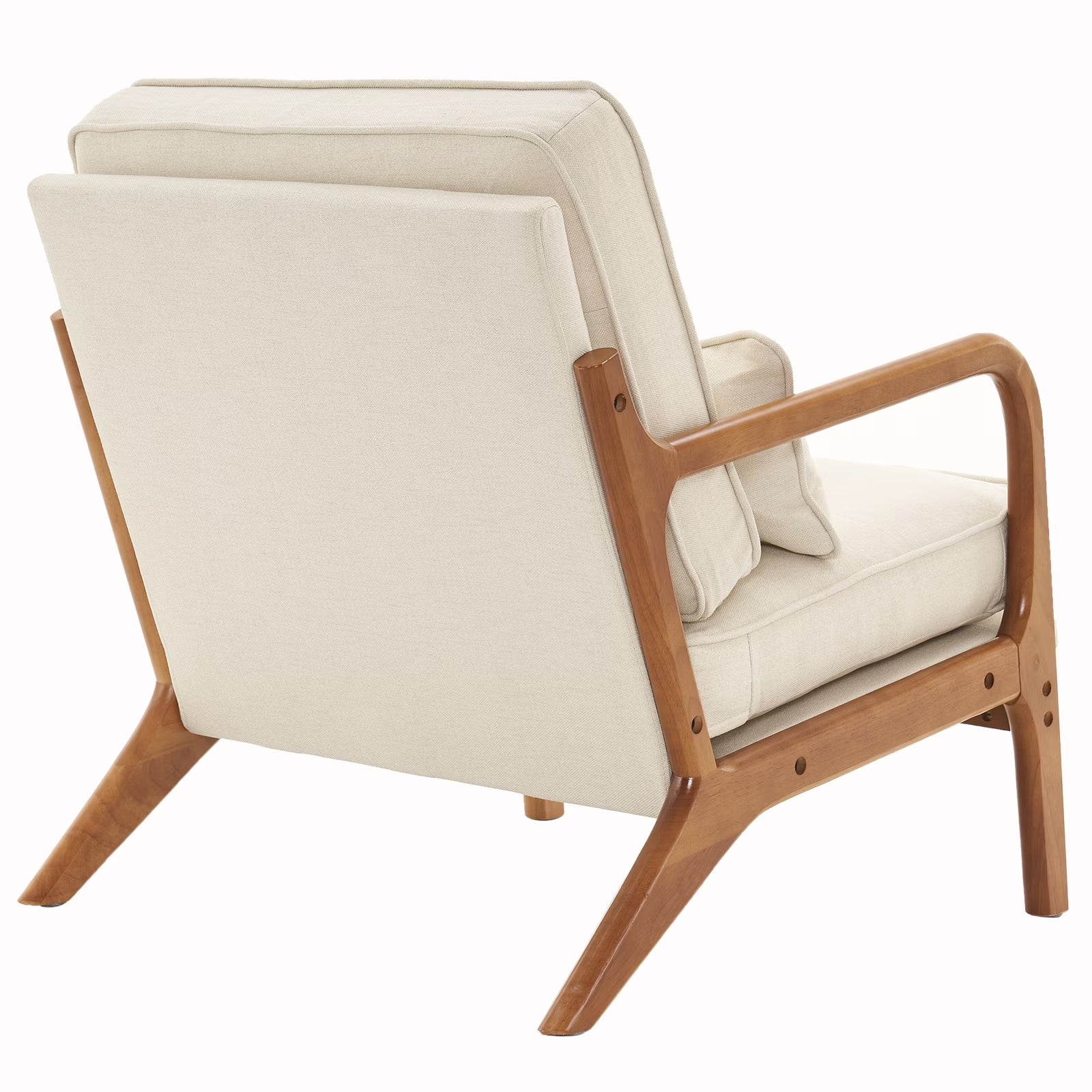 Modern Arm Chair Linen Fabric Upholstered Comfy Reading Accent Chair with Solid Wood Frame Beige
