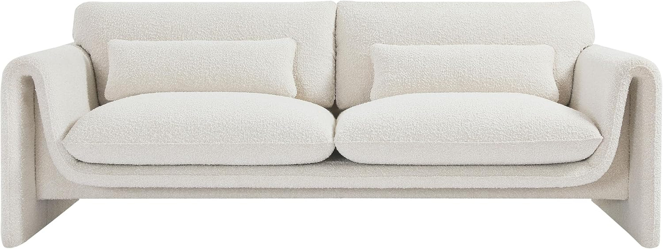 Cream boucle sofa with curved arms
