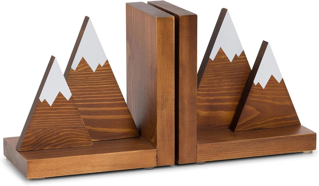 Wooden mountain bookends