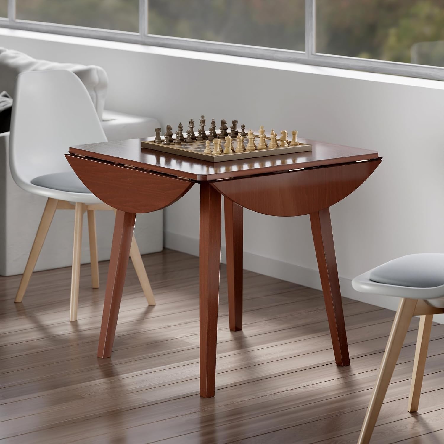 Dawson round Dining Table Drop Leaf Walnut Finish