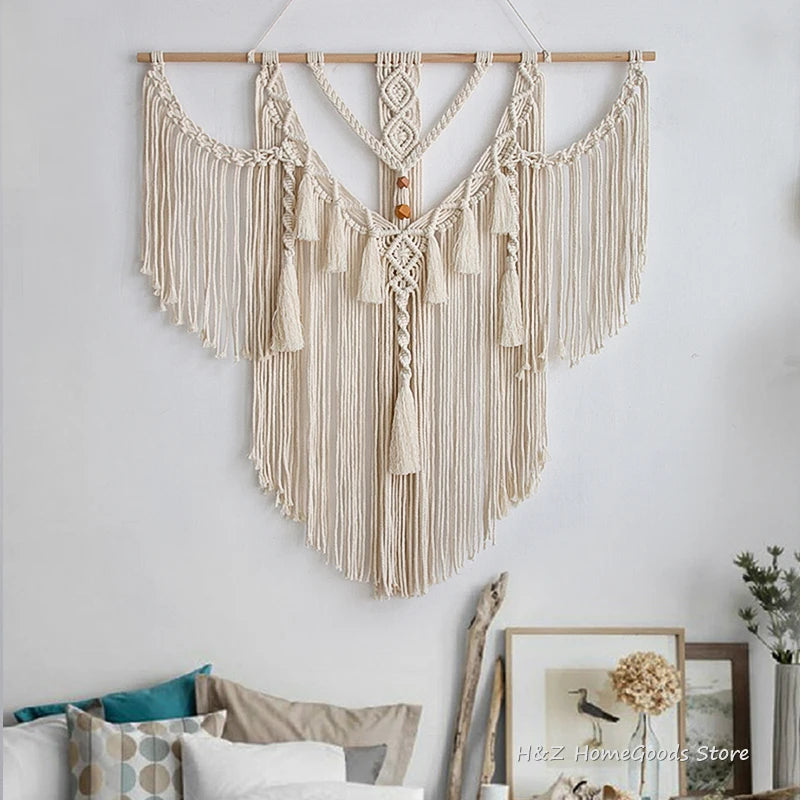 Big Macrame Wall Hanging Tapestry with Tassels Hand Woven Nordic Style for Living Room Bedroom House Art Decor Boho Decoration