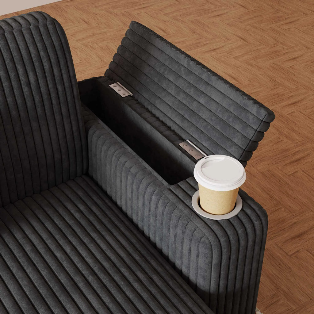 Dark gray corduroy U shaped sleeper sectional
