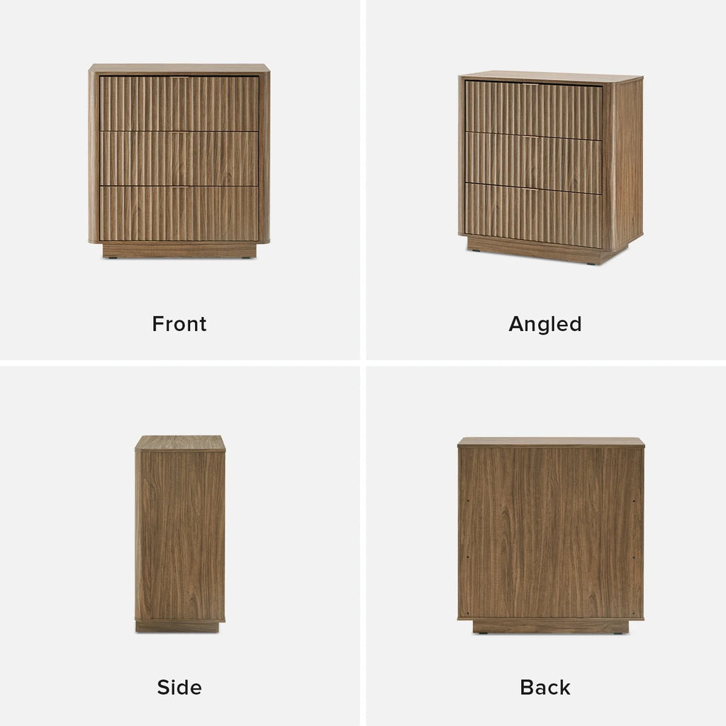Brooklyn Mid-Century Modern Dresser Credenza, Waveform Panel, 3 Drawers, Anti-Tipping (Walnut)