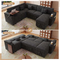 Dark gray corduroy U shaped sleeper sectional
