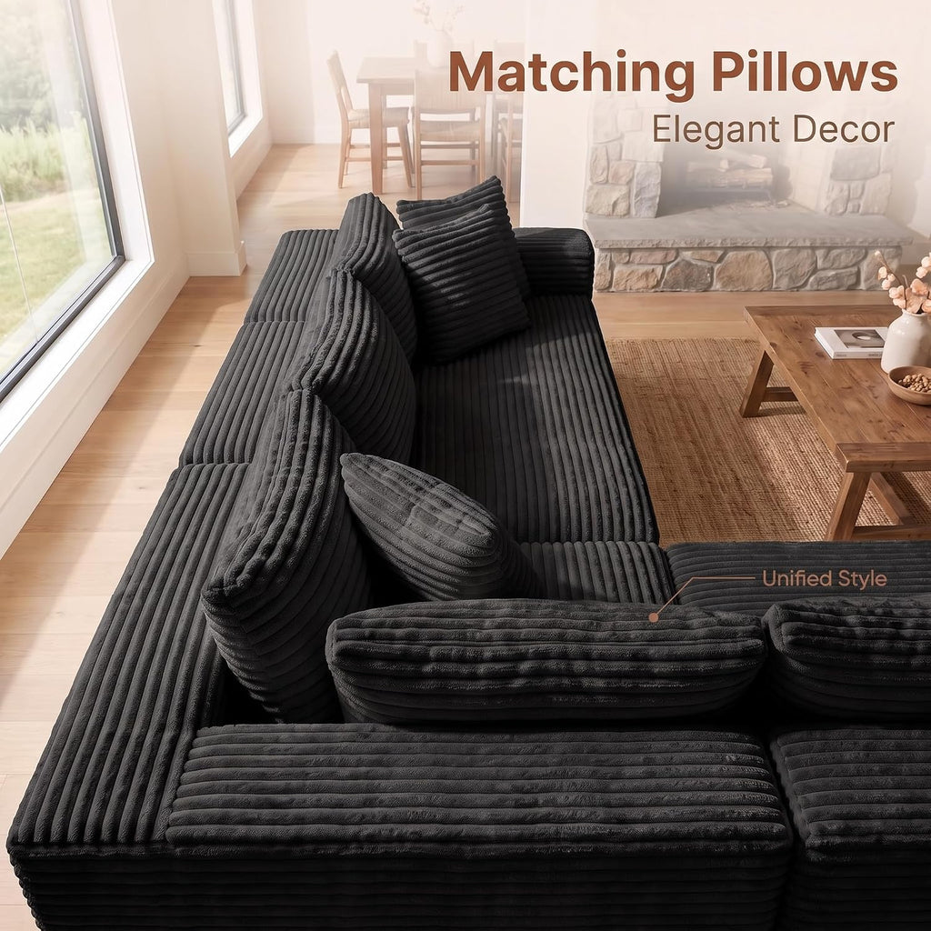 Boneless Couch Modular Sectional Sofa Cloud Couch | Oversized Deep-Seat Wide-Wale Corduroy L-Shaped Sectional Couch for Living Room, Apartment and Family Room