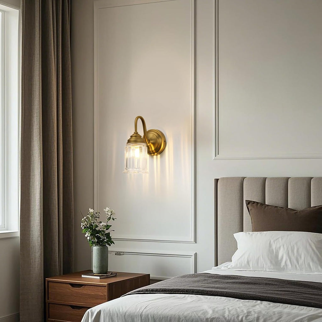 Vintage Wall Sconce with Clear Bell-Shaped Glass Shade Antique Gold Bathroom Sconce Wall Mount Light for Livingroom Bedroom,Hardwired,E26 Base