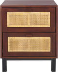 SAFAVIEH Home Collection - Erica 2-Drawer Nightstand Table, Natural Wood & Rattan Cane Bedside Storage (NST4006D)