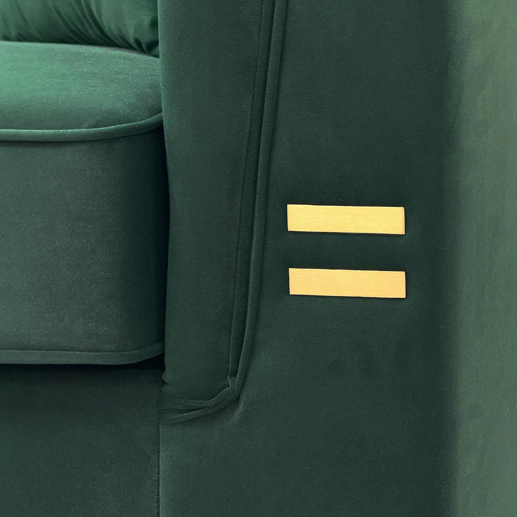 2-Piece Luxury Chesterfield Sofa Set with 2 Oversized Velvet 3-Seater Sofa, Upholstered Modern Style 6-Seater Button Tufted Couch Set with 4 Pillow, Gold Metal Accents, for Living Room, Green