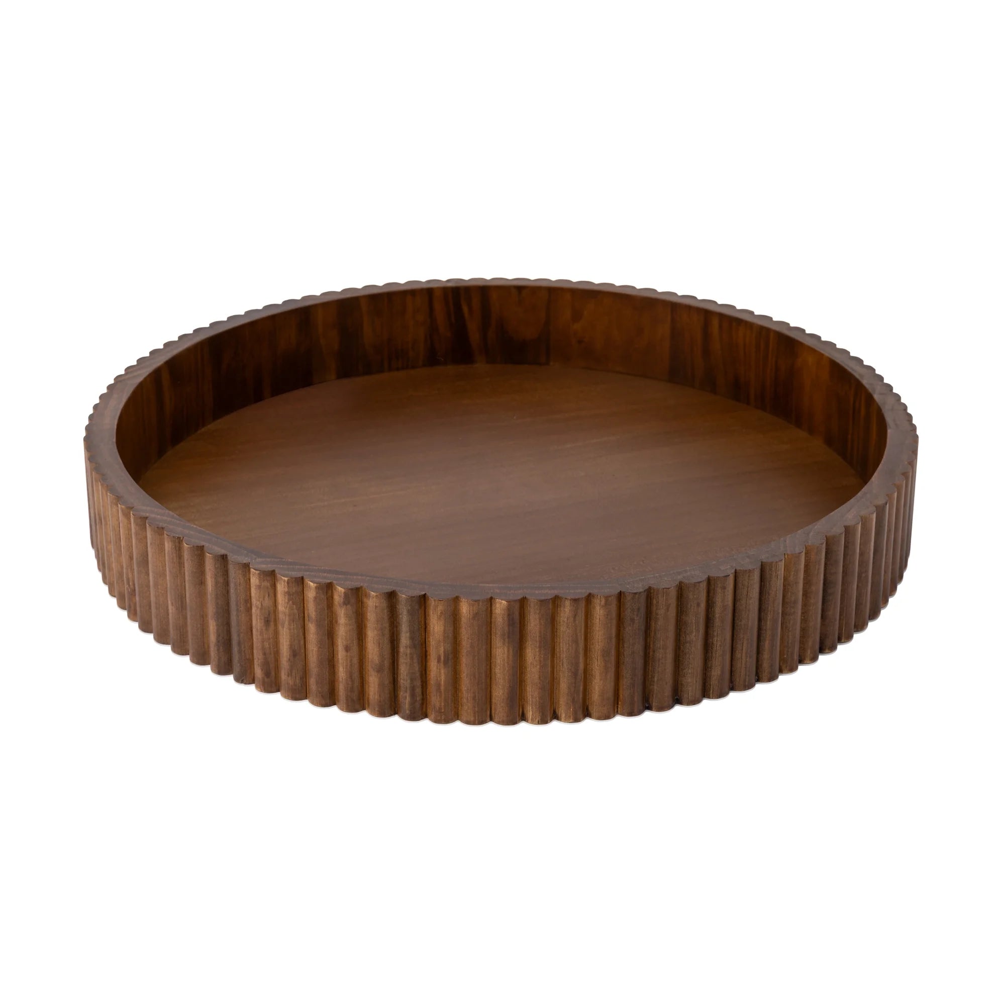 Ribbed Wood Decorative Tray, Walnut Finish, 16.4"