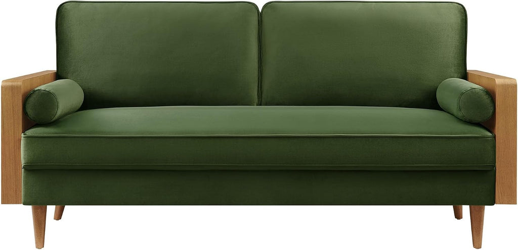 Kellan 72 Inch Velvet Sofa in Walnut Moss Green