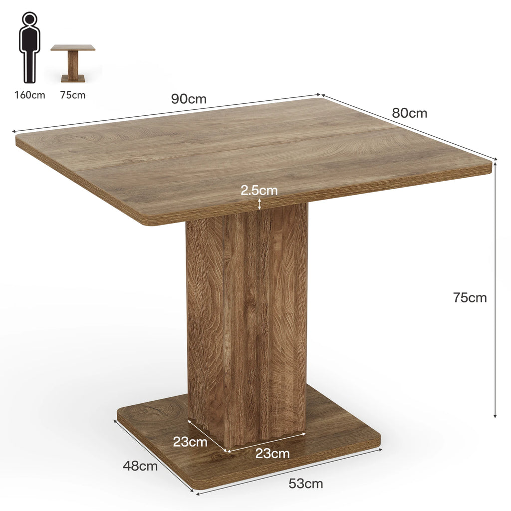 Dining Table for 4, 90 Cm X 80 Cm X 75 Cm Small Kitchen Table with Sturdy Base, Farmhouse Dinner Table for Dining Room, Living Room, Kitchen, Brown
