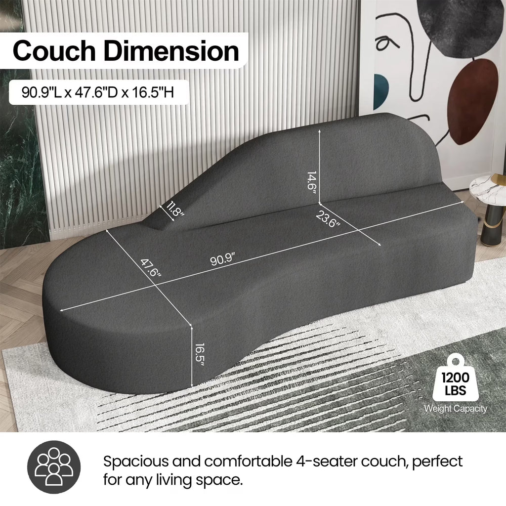 91" Modern Cloud Sofa Curved Boneless Couch Deep Seat Sofa for Living Room Bedroom, Chenille, Dark Gray