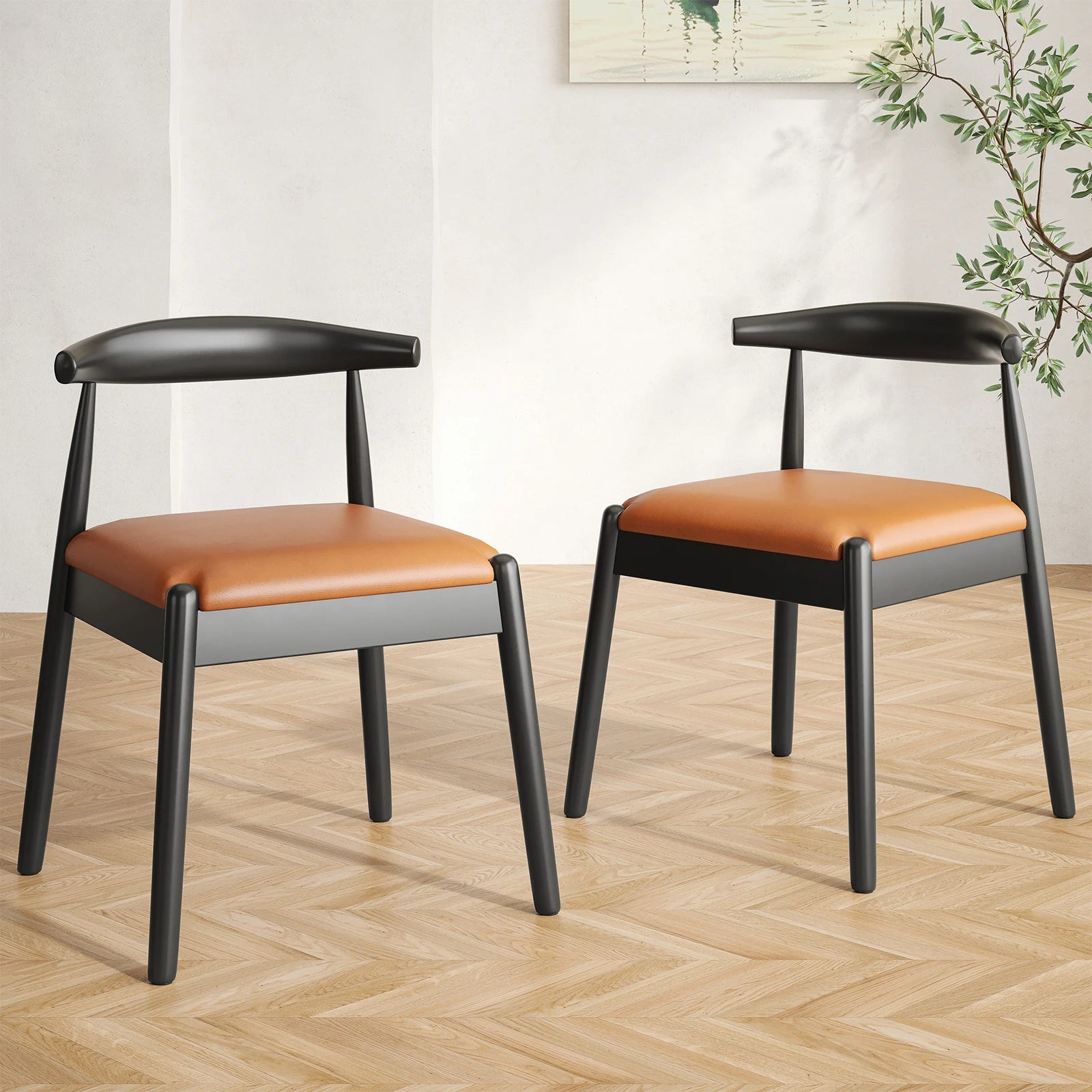 Dining Chairs Set of 2, Mid-Century Modern Kitchen & Dining Room Chairs with Solid Wood Legs, for Home