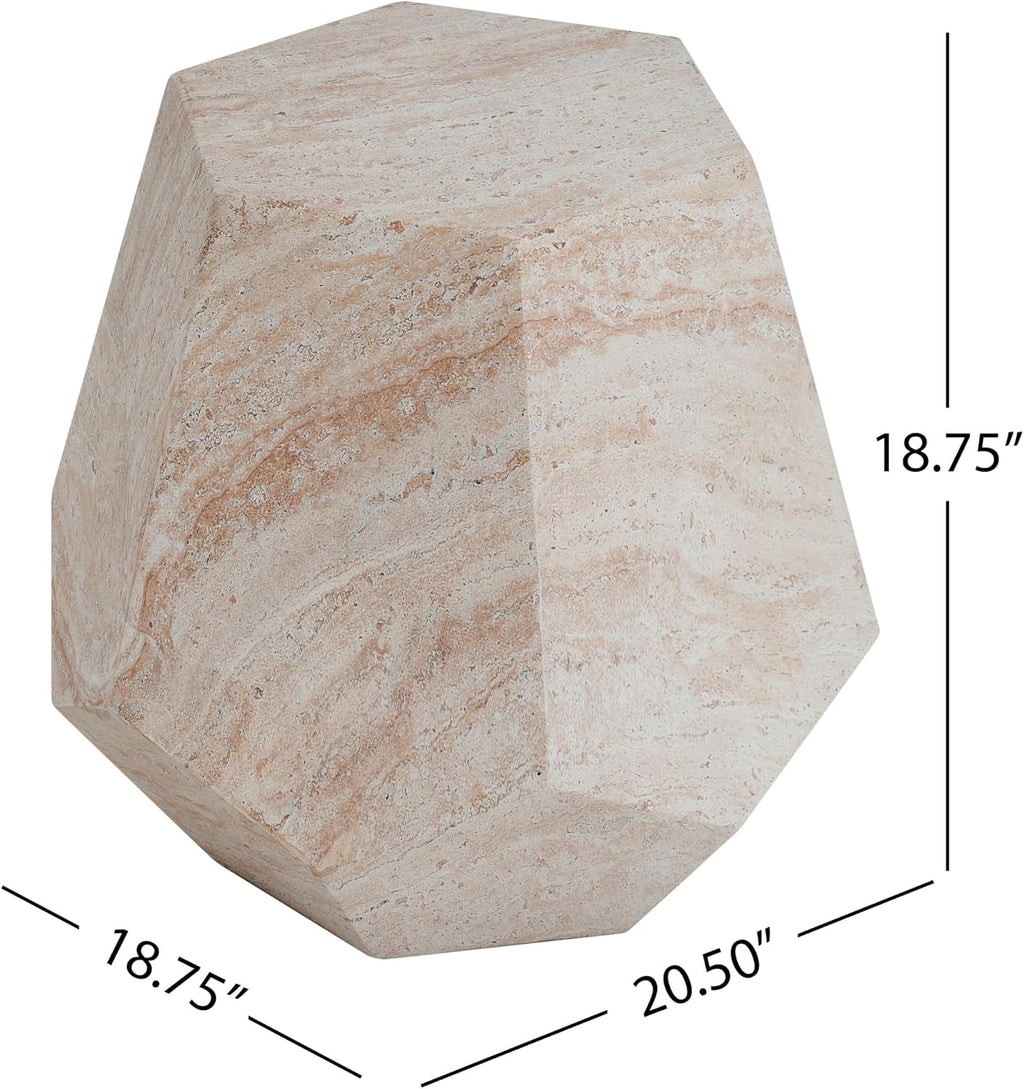 Beige travertine hexagonal side table