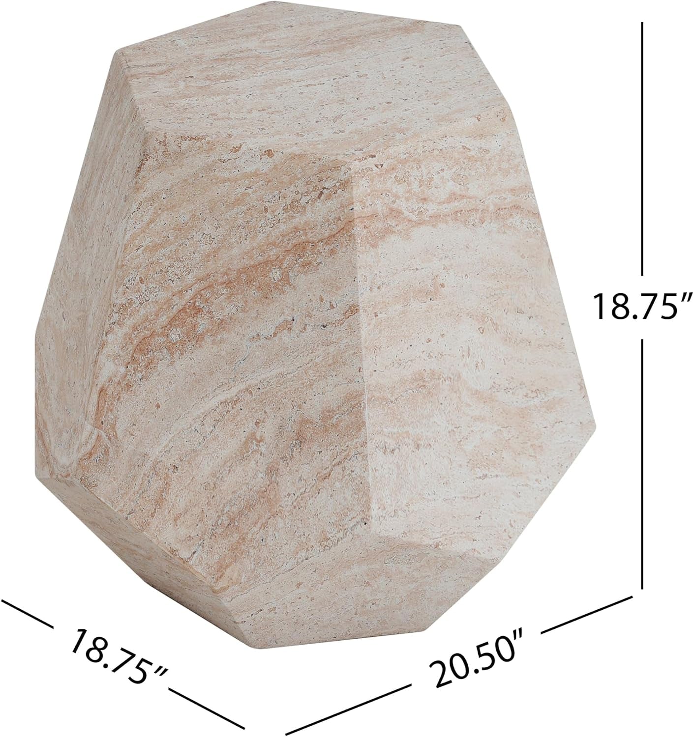 Beige travertine hexagonal side table