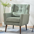Modern Accent Chair Teddy Fabric Armchair with Pillow, Solid Wood Legs & High-Density Foam Filled, Soft Padded Lounge Chair Mid Century Reading Chair for Living Room, Bedroom, Light Green