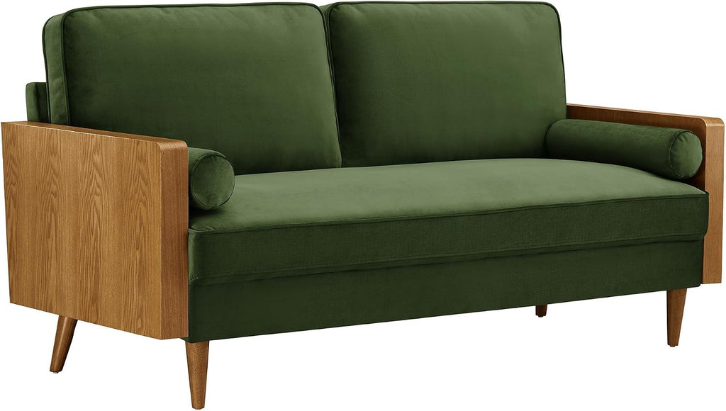 Kellan 72 Inch Velvet Sofa in Walnut Moss Green
