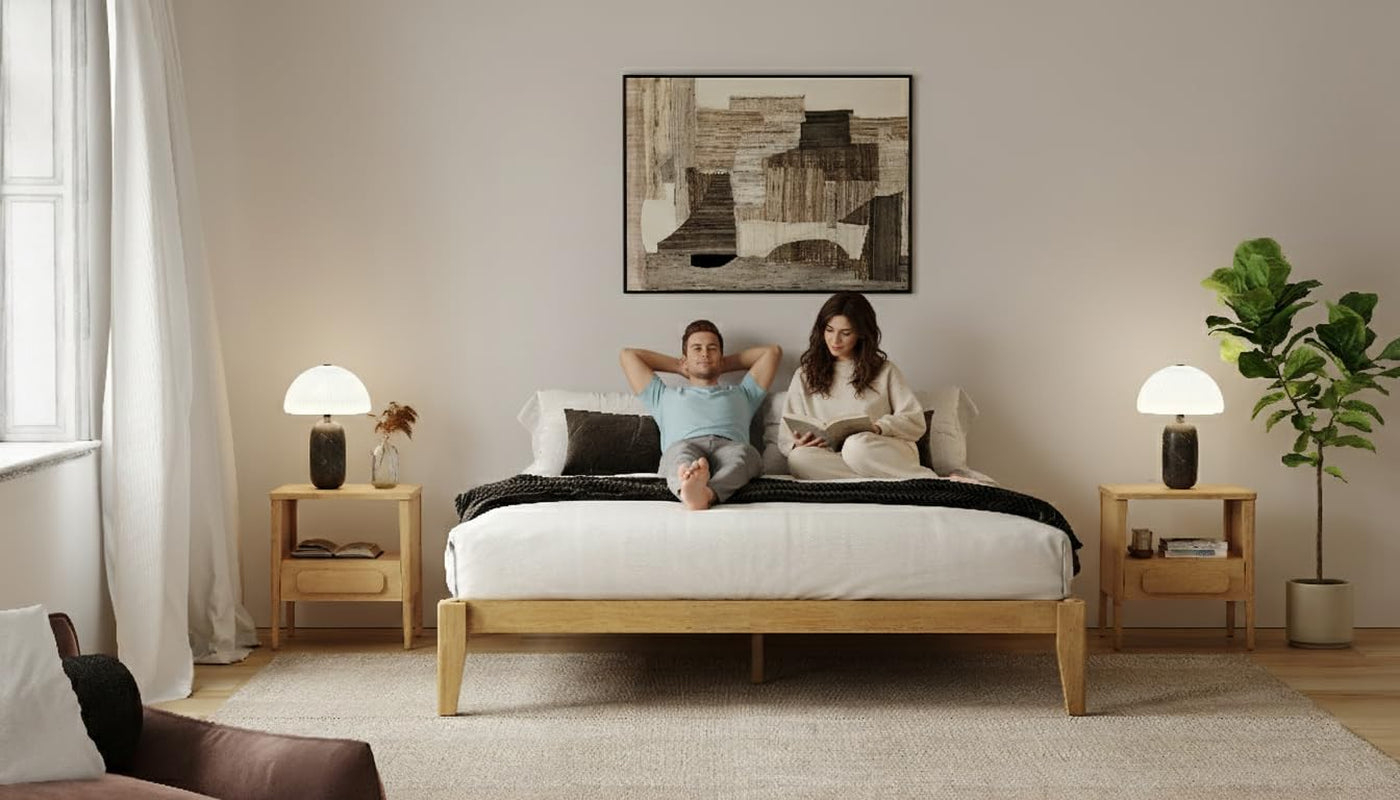 Thor Premium Solid Wood Bed Frame King, Japanese Joinery Bed Frame with Wood Slat Support, Platform Bed, No Box Spring Needed, Easy Assembly, Minimalist & Modern Style (Light Brown)