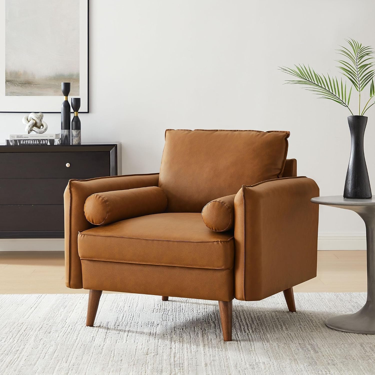 Tan faux leather accent armchair