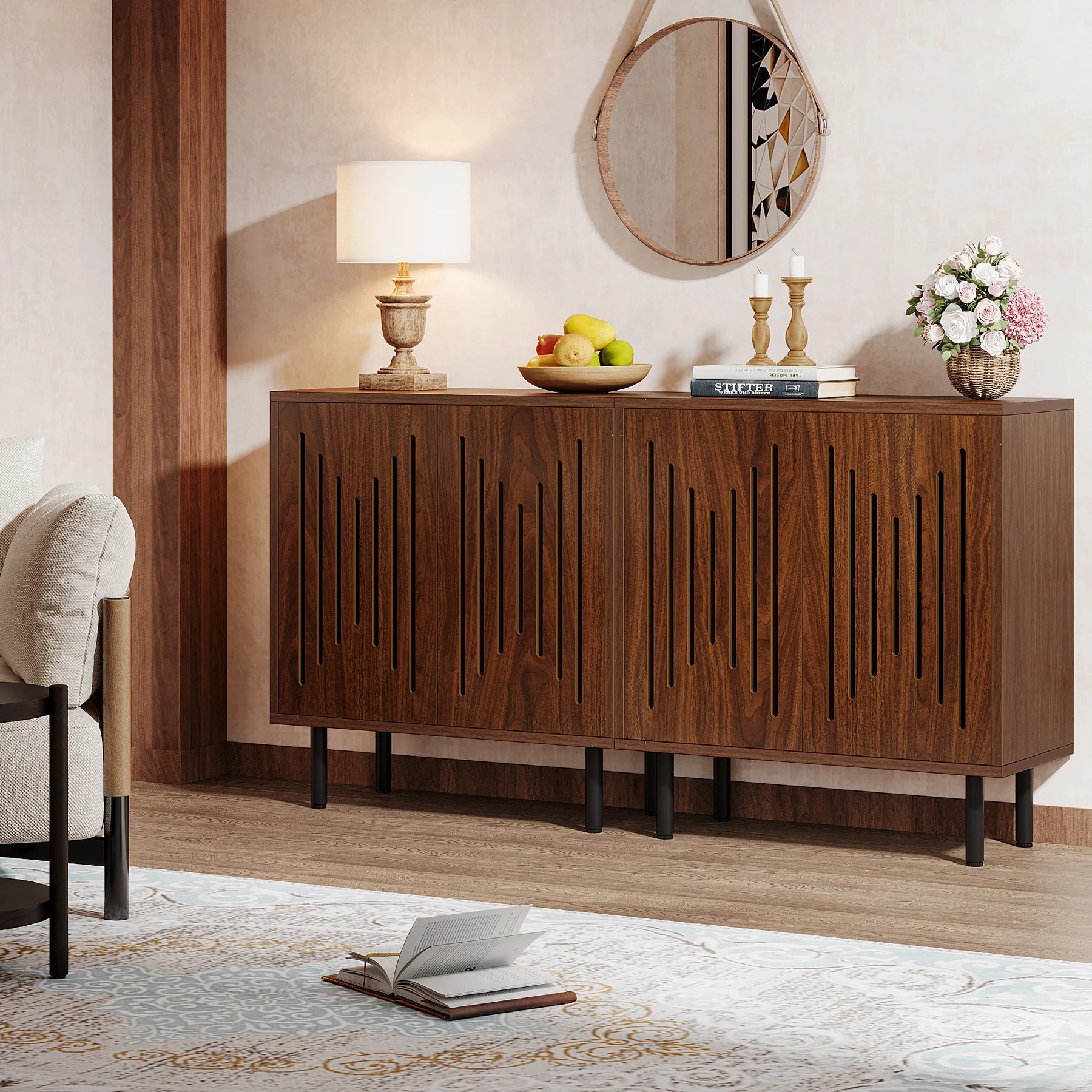 Vintage Storage Cabinet Set of 2, 59" Sideboard Buffet with Storage, Farmhouse Buffet Sideboard Cabinet with Doors