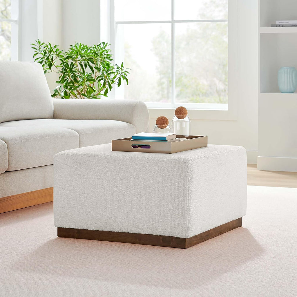 Large 28" Square Boucle Upholstered Upholstered Ottoman