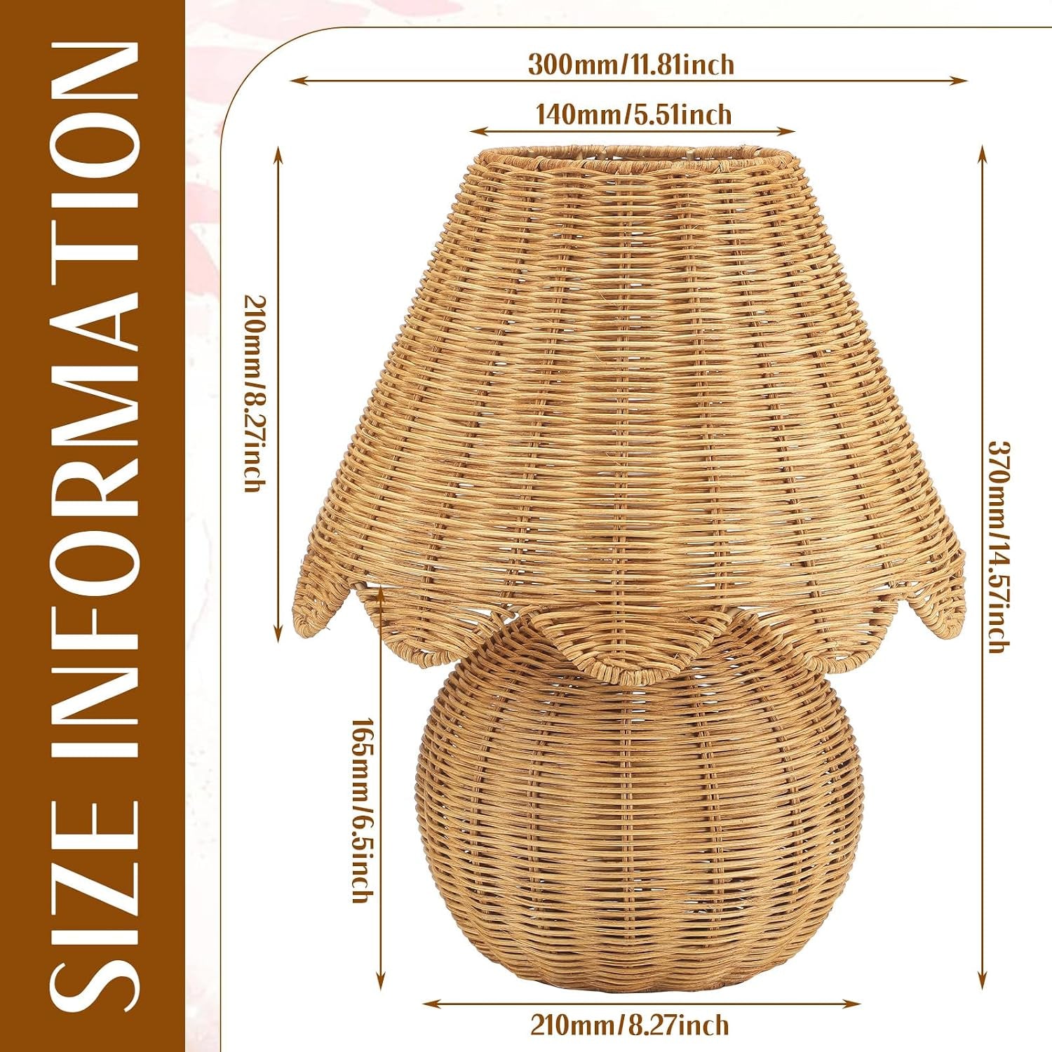 Rattan Table Lamp with Woven Base and Woven Lampshade Decorative Boho Table Lamp Farmhouse Tabletop Decoration for Living Room Bedrooms Nightstand Bedside Tabletop, Bulbs Include