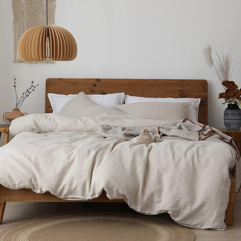 100% Washed French Flax Linen Duvet Cover Set – 3 Pieces, Cooling & Textured Farmhouse Bedding for Hot Sleepers, with Zipper Closure (Natural Linen, King)