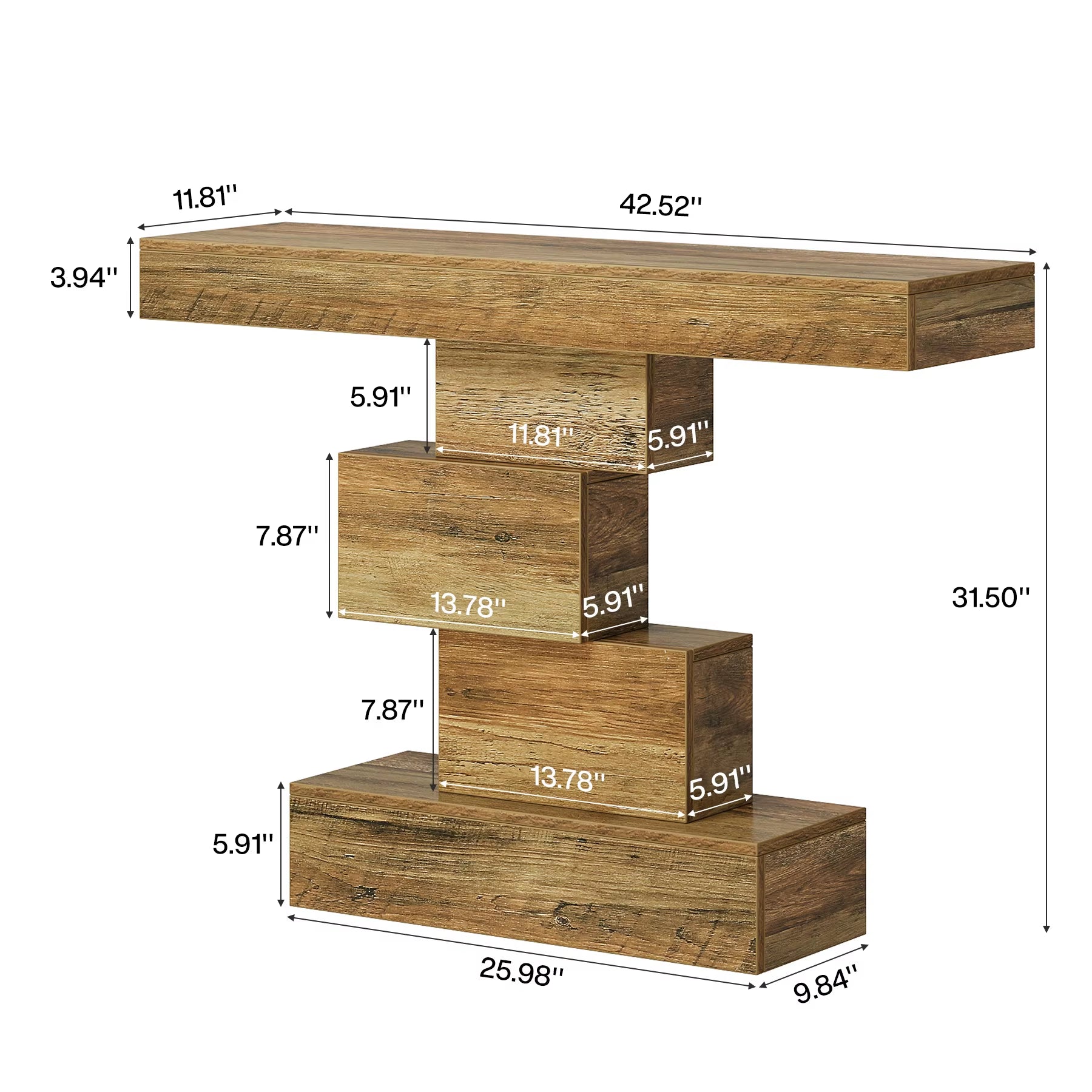 42.5" Farmhouse Console Table, Narrow Wood Sofa Table behind Couch with Geometric Base, Industrial Entryway Accent Ta