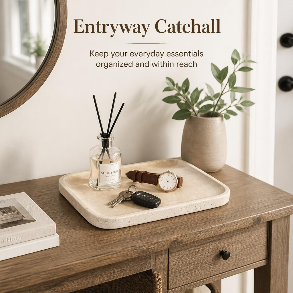Beige travertine stone vanity tray