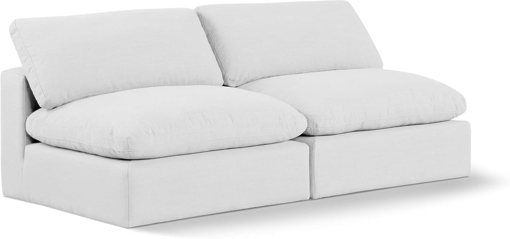 187White-S78 Comfy Collection Modern | Contemporary Upholstered Modular Sofa with White Linen Textured Fabric Upholstery, down Feather Cushions, 78" W X 40" D X 34.5" H, White