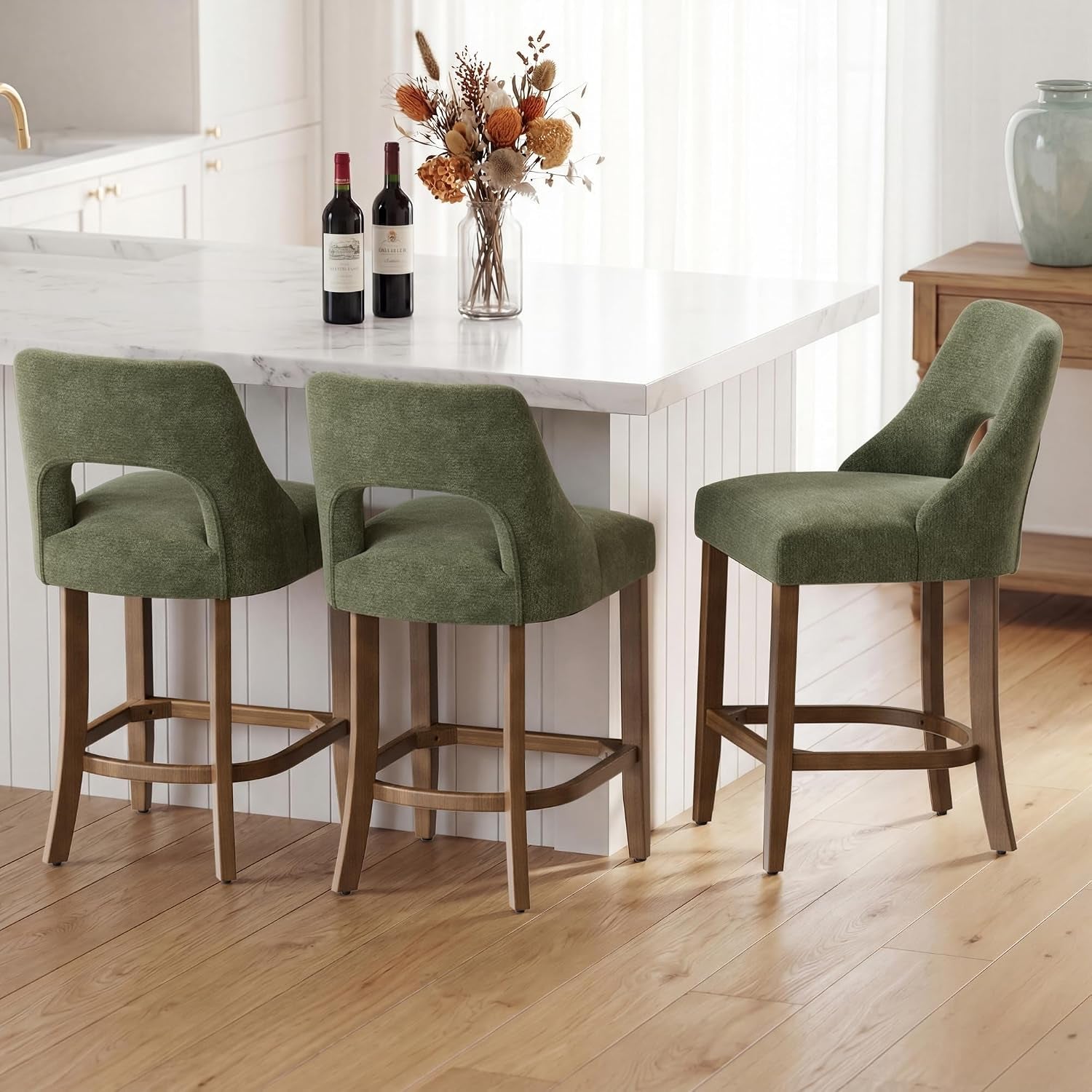 Green upholstered counter stools set of four