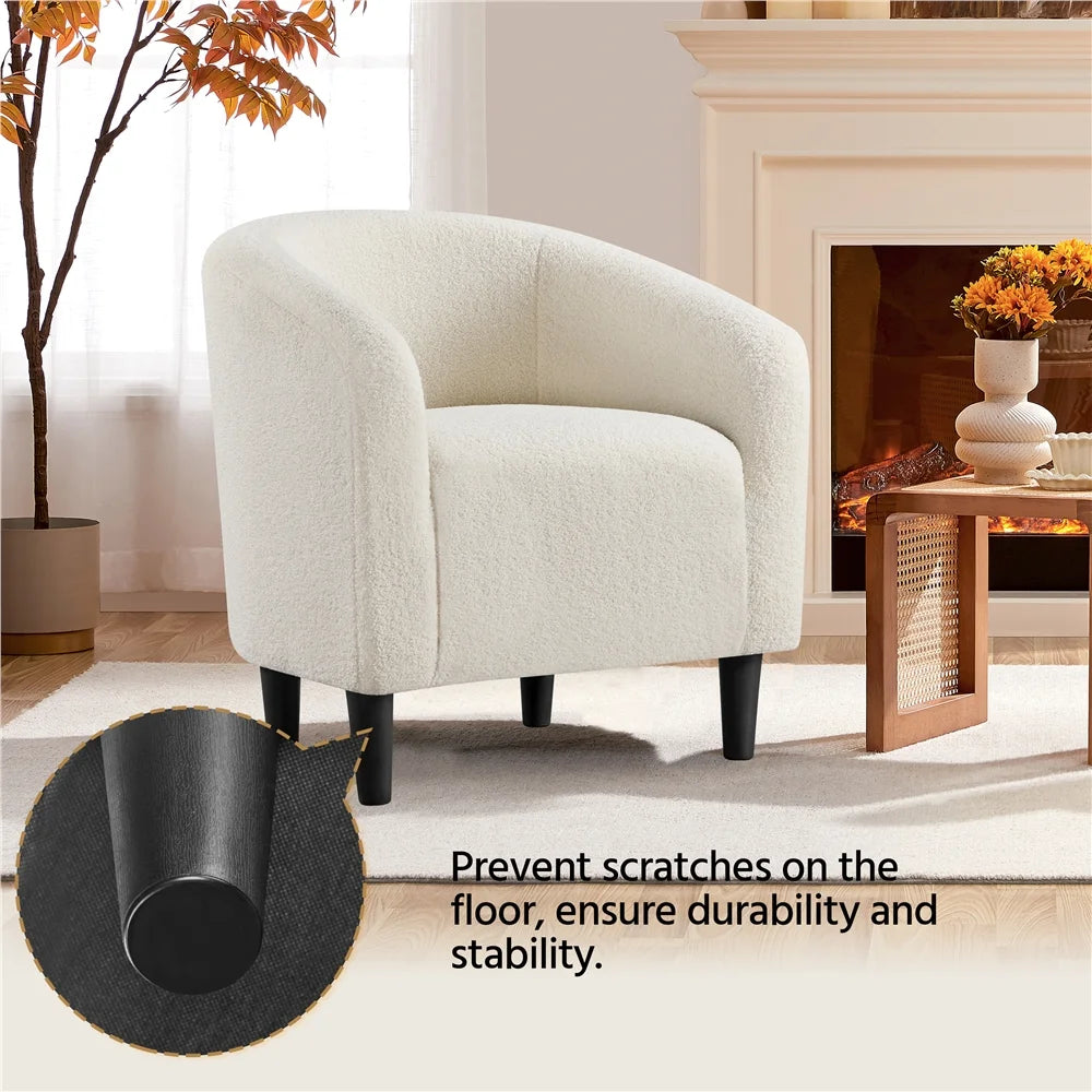 Upholstered Club Chair Boucle Accent Barrel Chair, Ivory