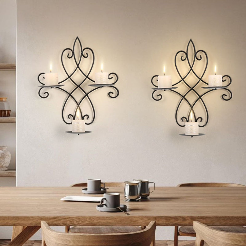 Wall Candle Sconce Holder Set of 2, Metal Wall Candle Holder Wall Decor, Hanging Wall Mounted Candle Stick Holder for Living Room Bedroom Dining Room Decorations