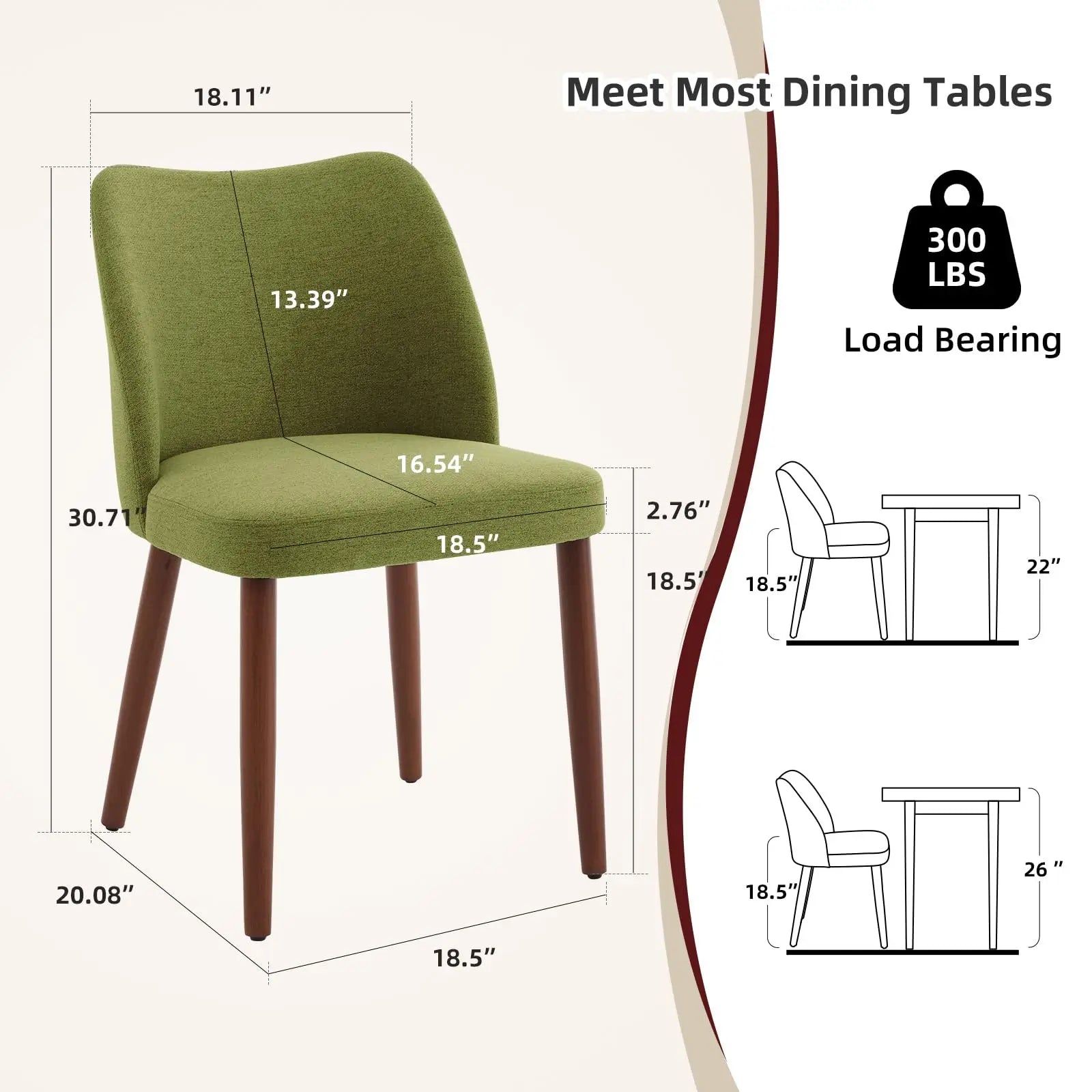 Leather Dining Chairs Set of 2 Upholstered PU Dining Chair with Wood Legs, Wing Backrest, Wooden Kitchen Chairs with Thick Cushi
