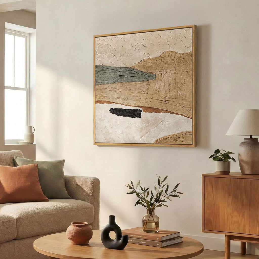 Framed Neutral Organic Abstract Canvas Wall Art for Dining Room, 30X30 Inch | Earth Tone, Canvas Prints, Modern Pictures, Beige Tan Gray, Wood Frame, Minimalist Artwork, Dining Room, Bedroom Wall Decor