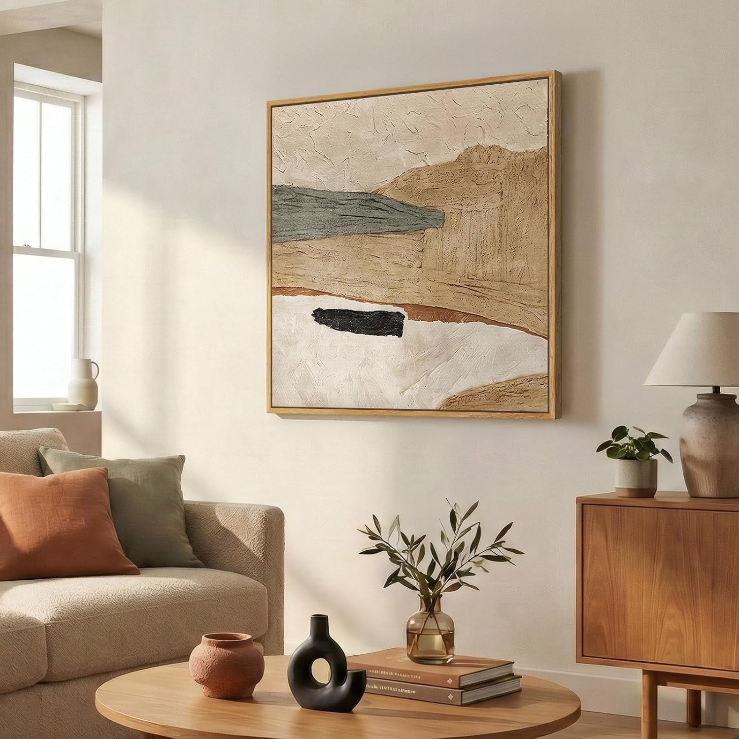 Framed Neutral Organic Abstract Canvas Wall Art for Dining Room, 30X30 Inch | Earth Tone, Canvas Prints, Modern Pictures, Beige Tan Gray, Wood Frame, Minimalist Artwork, Dining Room, Bedroom Wall Decor