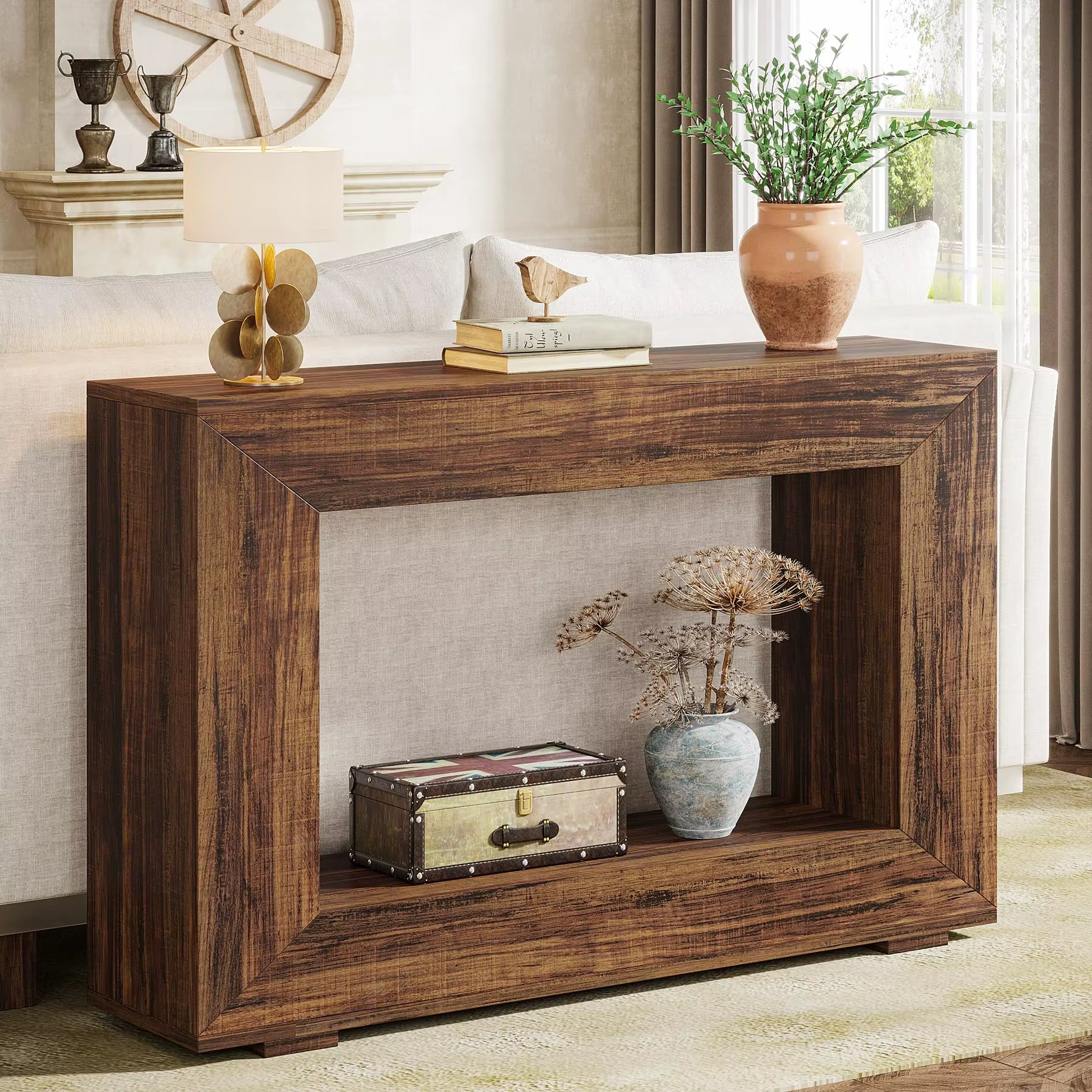 47" Farmhouse Console Table with Storage, Industrial Hallway Sofa Table for Entryway, Living Room
