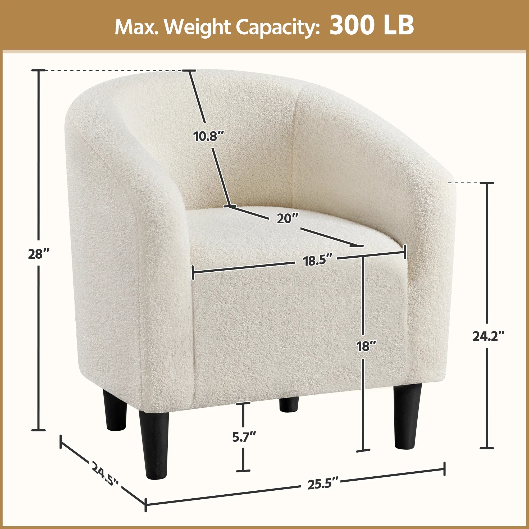 Upholstered Club Chair Boucle Accent Barrel Chair, Ivory